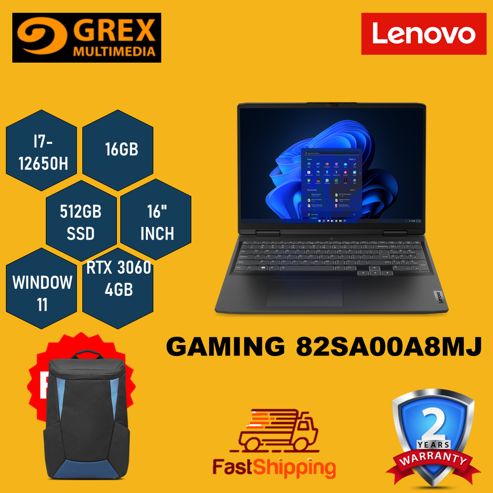 LENOVO IDEAPAD GAMING 3 16IAH7 82SA00A8MJ LAPTOP (I7-12650H,16GB,512GB SSD,16 LENOVO IDEAPAD GAMING 3 16IAH7 82SA00A8MJ LAPTOP (I7-12650H,16GB,512GB SSD,16