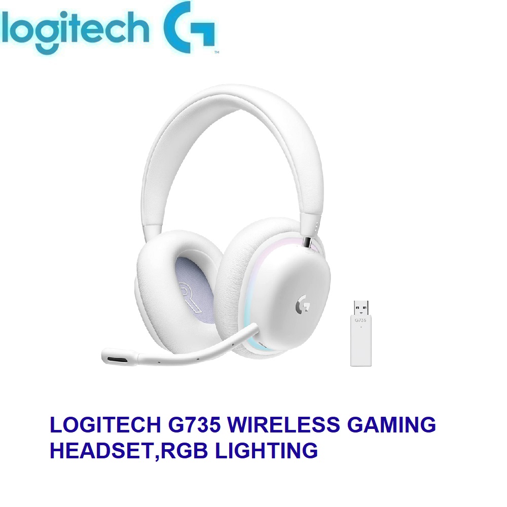 Logitech G735 Wireless Gaming BT Headset w. LIGHTSYNC RGB + G705 Gaming  Mouse + G715 Wireless Tactical Gaming Keyboard (White Mist) 